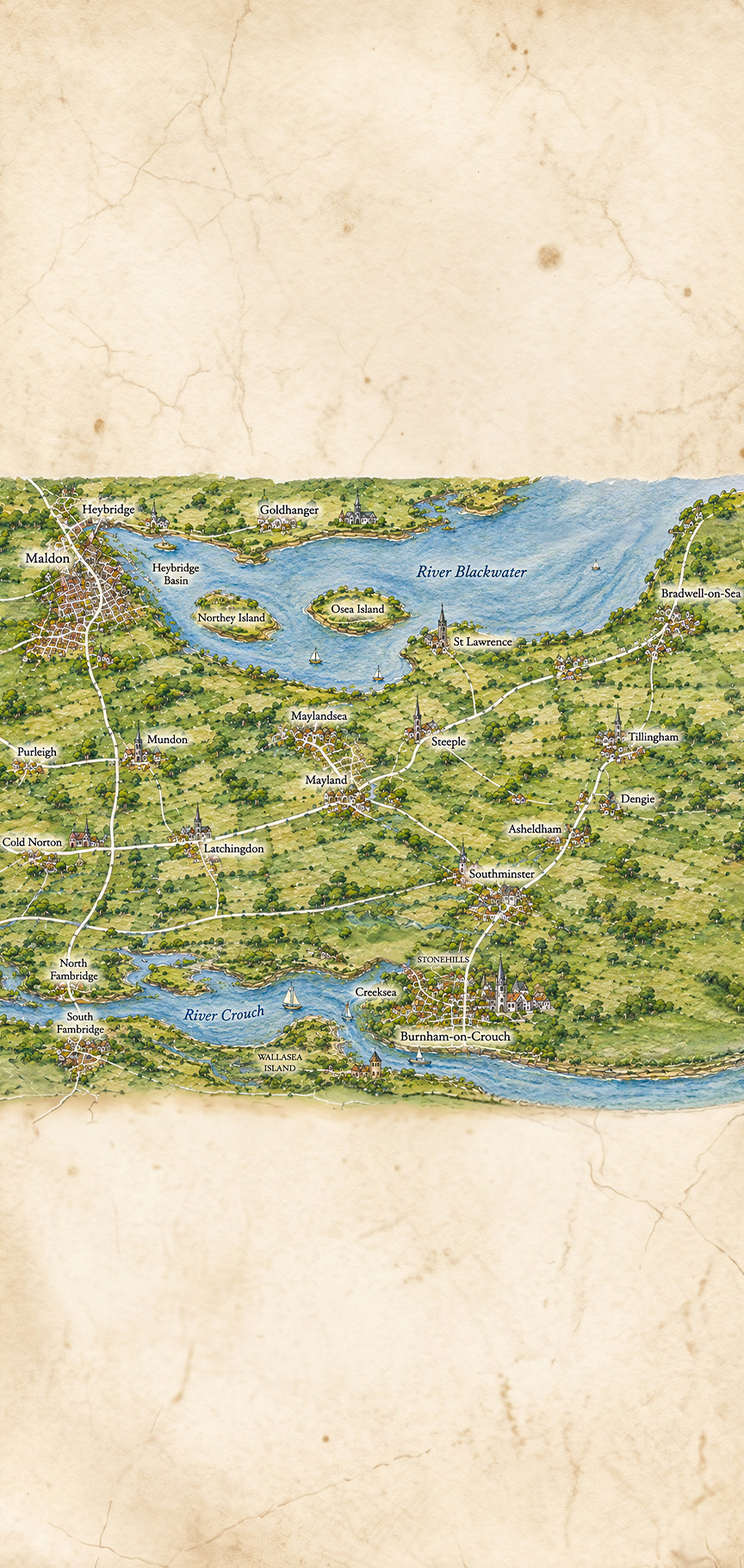 Illustrated map of the Dengie Peninsula, Essex