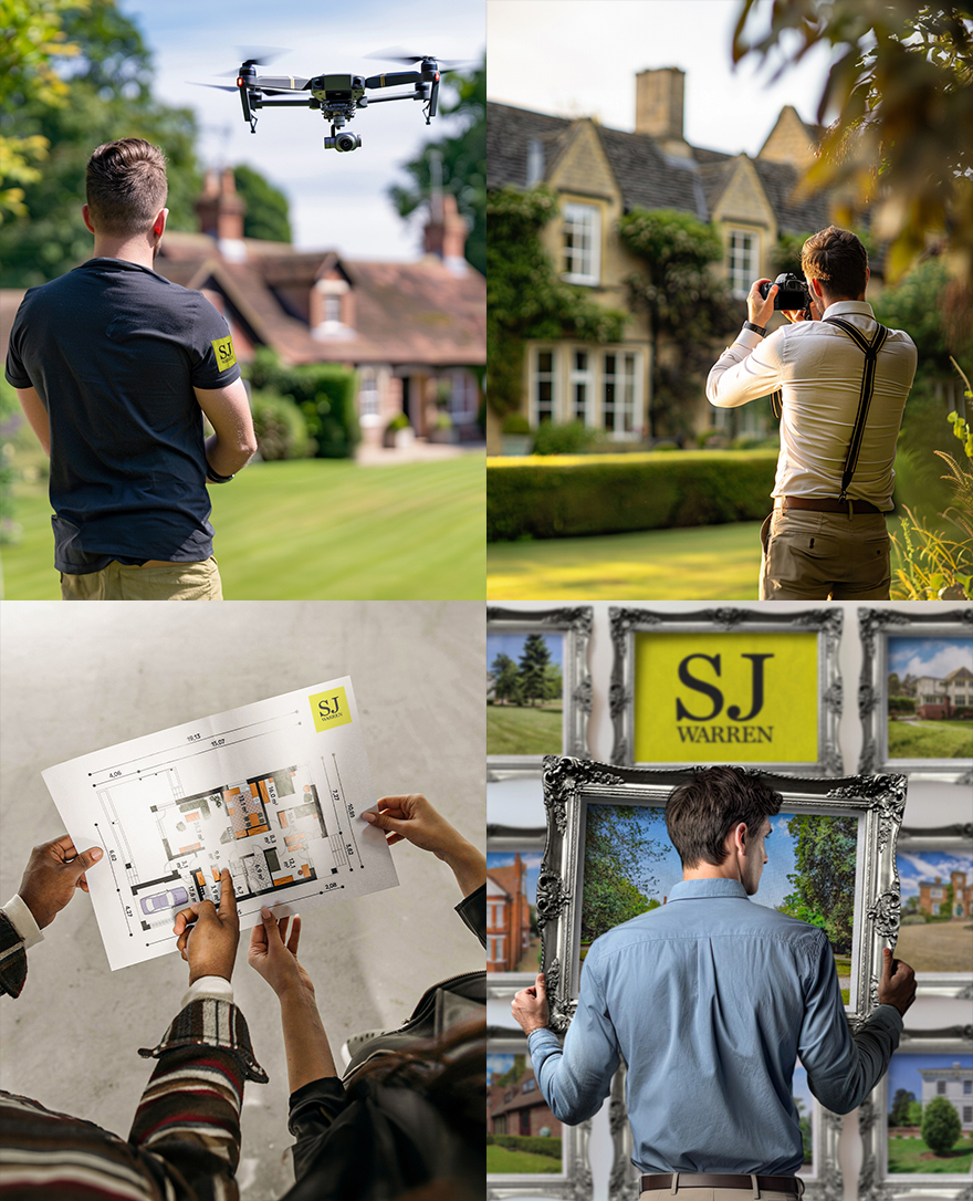 Aerial drone view of the SJ Warren estate agency office and surrounding area